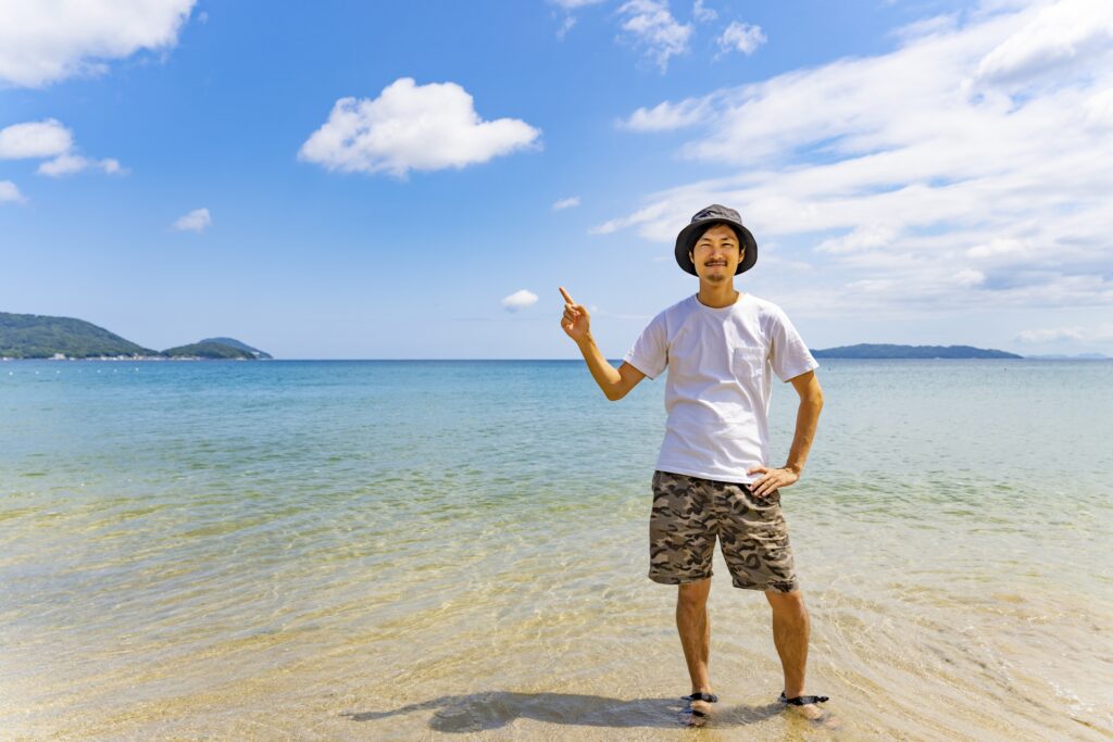 海　男性　Tシャツ　サンダル