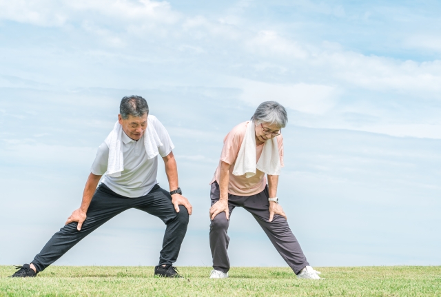 準備運動　ストレッチ　シニア夫婦